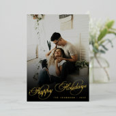 Elegant Modern Calligraphy Script Christmas Photo 箔シーズンカード (立ち正面)