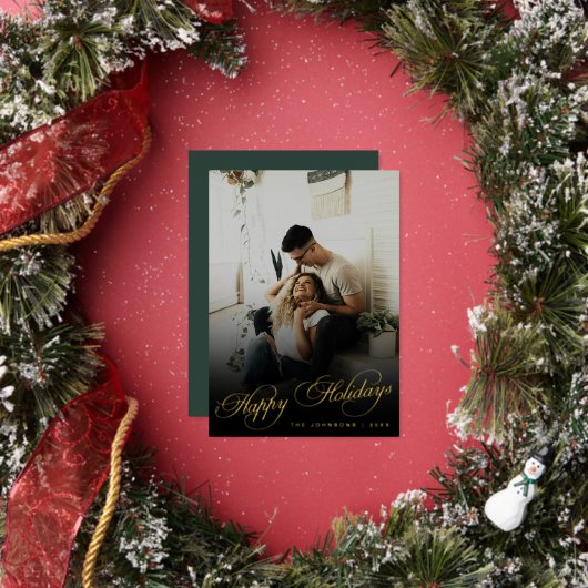 Elegant Modern Calligraphy Script Christmas Photo 箔シーズンカード (インサイチュ)