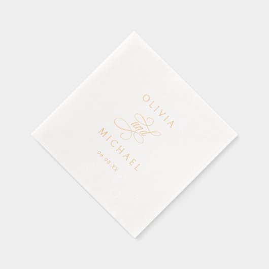 Elegant Modern Calligraphy Script Wedding Gold 箔ナプキン (右)