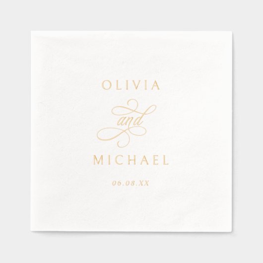 Elegant Modern Calligraphy Script Wedding Gold 箔ナプキン (正面)