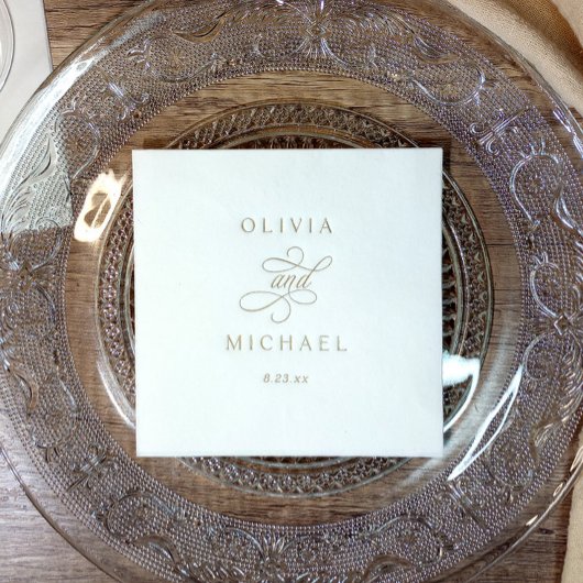 Elegant Modern Calligraphy Script Wedding Gold 箔ナプキン