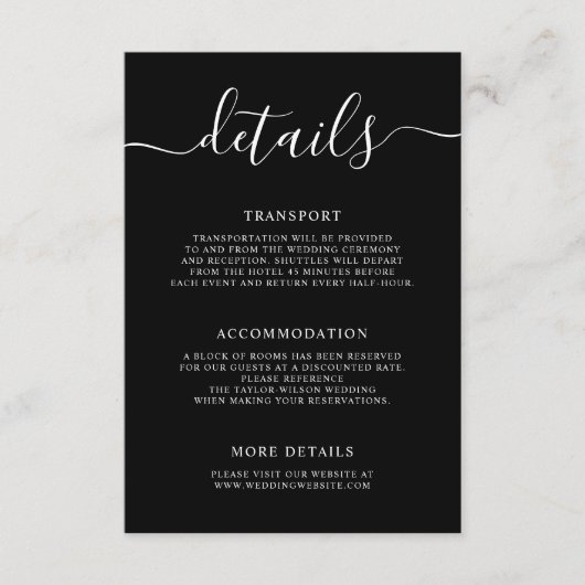 Elegant Modern Calligraphy Wedding Details エンクロージャーカード (正面)