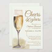 Elegant Modern Champagne Cheers 40th Birthday 招待状 (正面/裏面)