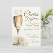 Elegant Modern Champagne Cheers 50th Birthday 招待状 (スタンド正面)