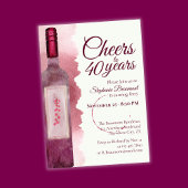 Elegant Modern Cheers Red Wine 40th Birthday Party 招待状