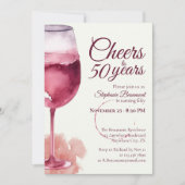 Elegant Modern Cheers Red Wine 50th Birthday Party 招待状 (正面)