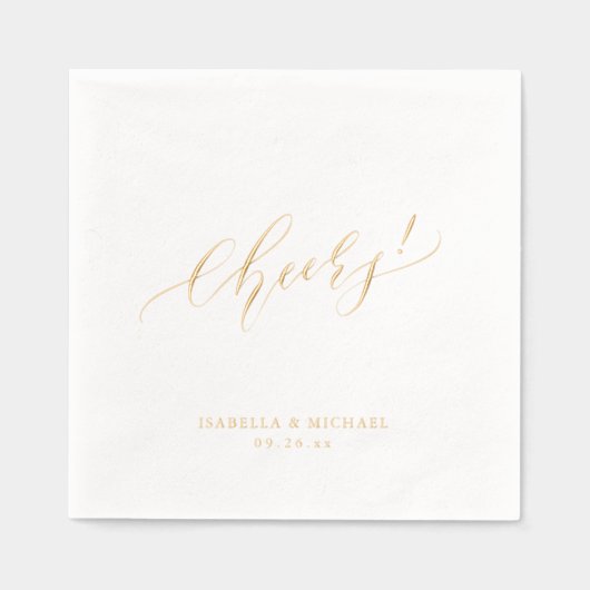 Elegant modern cheers script minimalist wedding 箔ナプキン (正面)