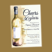 Elegant Modern Cheers White Wine 40th Birthday 招待状