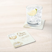 Elegant Modern Cheers White Wine 50th Birthday スクエアペーパーコースター (インサイチュ)