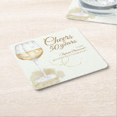 Elegant Modern Cheers White Wine 50th Birthday スクエアペーパーコースター (アングル)