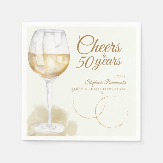 Elegant Modern Cheers White Wine 50th Birthday スタンダードカクテルナプキン (正面)
