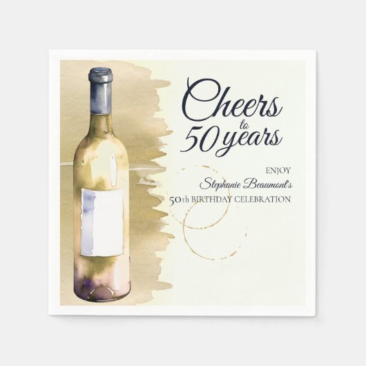 Elegant Modern Cheers White Wine 50th Birthday スタンダードカクテルナプキン (正面)