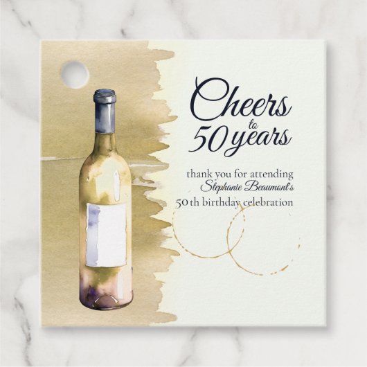 Elegant Modern Cheers White Wine 50th Birthday フェイバータグ (正面)
