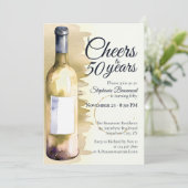 Elegant Modern Cheers White Wine 50th Birthday 招待状 (スタンド正面)