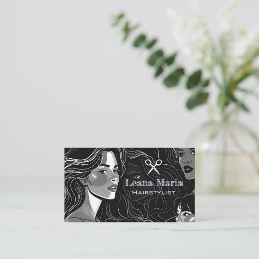 Elegant Modern/Chic Black and White Hair Salon 名刺 (スタンド正面)