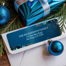 Elegant Modern Chic Blue Christmas Return Address  ラベル