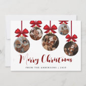 Elegant Modern Christmas Family 5 Ornament Photo シーズンカード (正面)