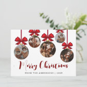 Elegant Modern Christmas Family 5 Ornament Photo シーズンカード (スタンド正面)