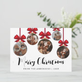 Elegant Modern Christmas Family 5 Ornament Photo シーズンカード (スタンド正面)