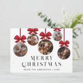 Elegant Modern Christmas Family 5 Ornament Photo シーズンカード (スタンド正面)