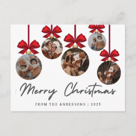 Elegant Modern Christmas Family 5 Ornament Photo シーズンポストカード