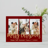 Elegant Modern Christmas Family Photo Collage  箔シーズンカード (立ち正面)