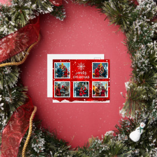 Elegant Modern Christmas Family Photo Design 箔シーズンポストカード