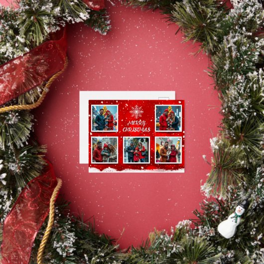 Elegant Modern Christmas Family Photo Design 箔シーズンポストカード (インサイチュ)