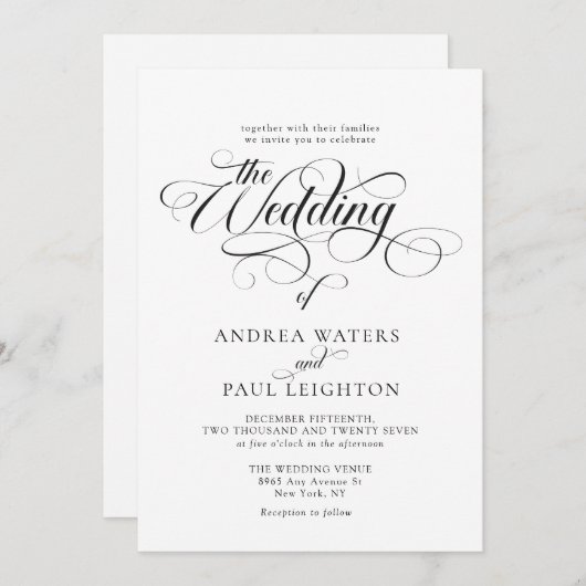 Elegant Modern Classic Calligraphy Wedding 招待状 (正面/裏面)