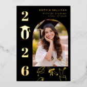 Elegant Modern Classic Graduation party Hand drawn 箔招待状 (正面)