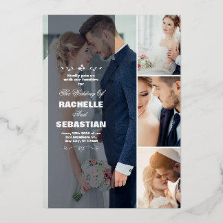 Elegant Modern Collage Wedding Invitation | Rachel 箔招待状