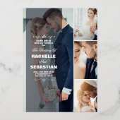 Elegant Modern Collage Wedding Invitation | Rachel 箔招待状 (正面)