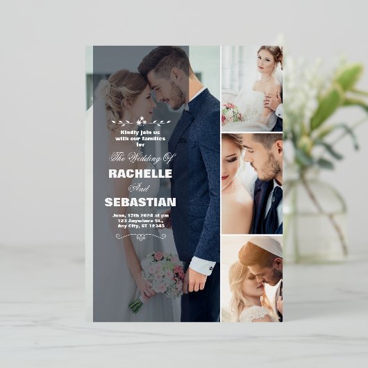 Elegant Modern Collage Wedding Invitation | Rachel 箔招待状 (立ち正面)
