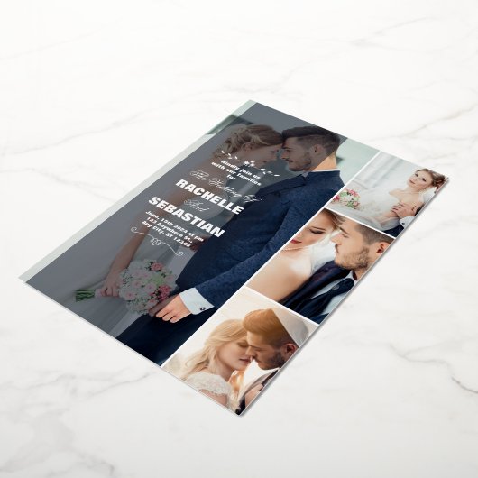 Elegant Modern Collage Wedding Invitation | Rachel 箔招待状 (回転した状態)