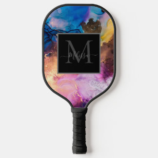 Elegant Modern Colorful Marbled Monogram Name  ピックルボールラケット