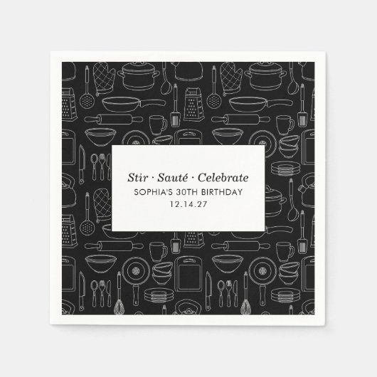 Elegant Modern Cooking Party Chef Birthday Party スタンダードカクテルナプキン (正面)