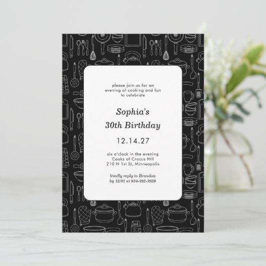 Elegant Modern Cooking Party Chef Birthday Party 招待状 (スタンド正面)