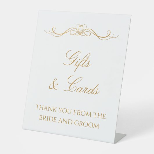 Elegant Modern Custom Gold Script Gifts Wedding 台座サイン (正面)