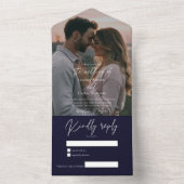 Elegant modern dark navy wedding photo with RSVP オールインワン招待状 (内側)