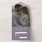 Elegant modern dark purple wedding photo with RSVP オールインワン招待状 (内側)