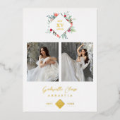 Elegant Modern Diamond Shape Mis XV años Floral  箔招待状 (正面)