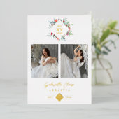 Elegant Modern Diamond Shape Mis XV años Floral  箔招待状 (立ち正面)