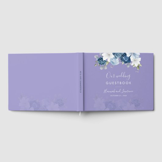 Elegant Modern Dusty Blue Floral Wedding ゲストブック (全面)