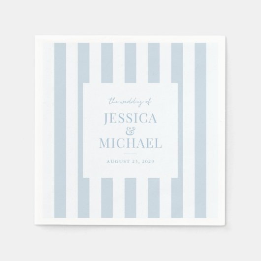 Elegant Modern Dusty Blue Striped Wedding スタンダードカクテルナプキン (正面)