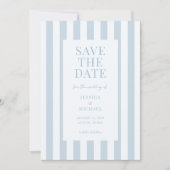 Elegant Modern Dusty Blue Striped Wedding セーブザデート (正面)