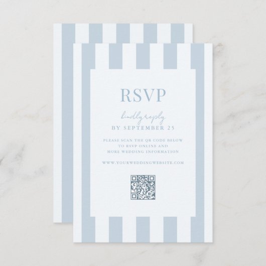 Elegant Modern Dusty Blue Striped Wedding 出欠カード (正面/裏面)