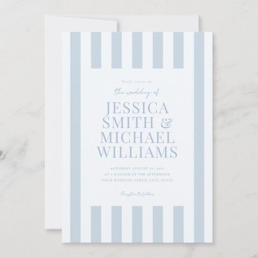 Elegant Modern Dusty Blue Striped Wedding 招待状 (正面)