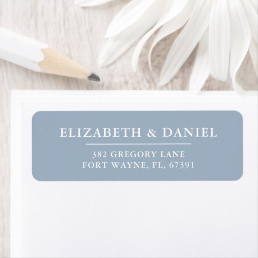 Elegant Modern Dusty Blue Wedding Return Address ラベル (インサイチュ)