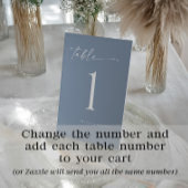Elegant Modern Dusty Blue Wedding Table Numbers 台座サイン