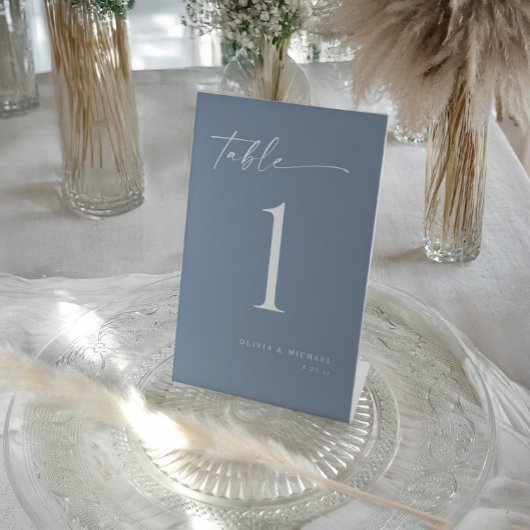 Elegant Modern Dusty Blue Wedding Table Numbers 台座サイン